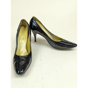 Vintage Di Scarla Womens Classic Pump Heel Black Patent Leather Slip On 7.5 AAA